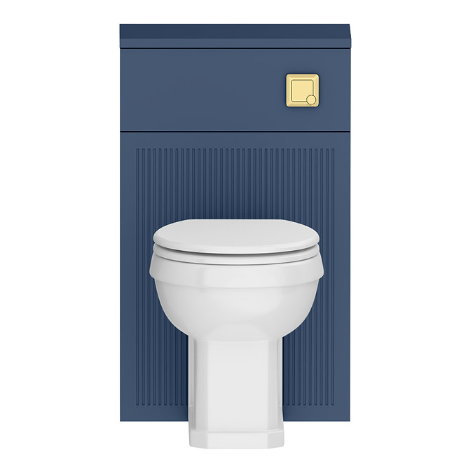 Padstow 500mm Slatted WC Toilet Unit Set – Satin Indigo Blue with Concealed Cistern, Brushed Brass Flush & Trafalgar Pan