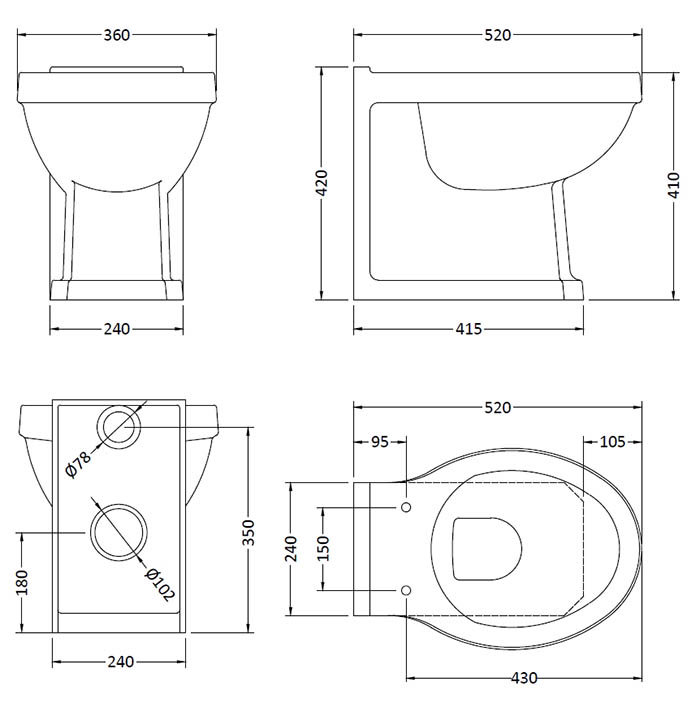 Padstow 500mm Slatted WC Toilet Unit Set – Satin Indigo Blue with Concealed Cistern, Chrome Flush & Trafalgar Pan