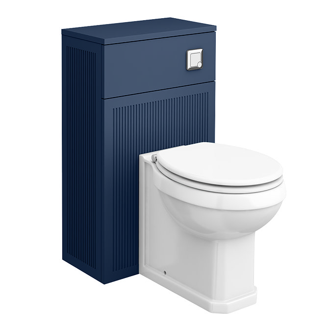 Padstow 500mm Slatted WC Toilet Unit Set – Satin Indigo Blue with Concealed Cistern, Chrome Flush & Trafalgar Pan