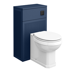 Padstow 500mm Slatted WC Toilet Unit Set – Satin Indigo Blue with Concealed Cistern, Matt Black Flush & Trafalgar Pan
