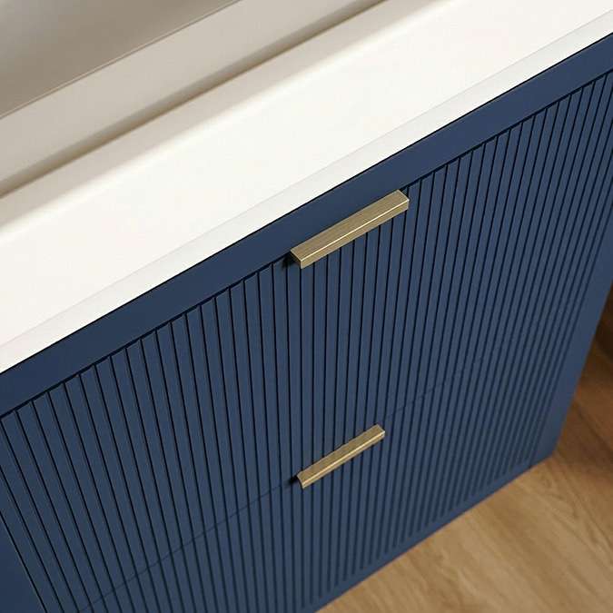 Padstow 610mm Vanity Unit & Toilet Set – Satin Blue, Wall Hung, Brushed Brass Flush & Handles