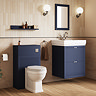 Padstow 610mm Vanity Unit & Toilet Set – Satin Blue, Wall Hung, Chrome Flush & Handles