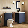 Padstow 610mm Vanity Unit & Toilet Set – Satin Blue, Wall Hung, Matt Black Flush & Handles