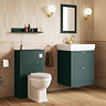 Padstow 610mm Vanity Unit & Toilet Set – Satin Green, Wall Hung, Brushed Brass Flush & Handles