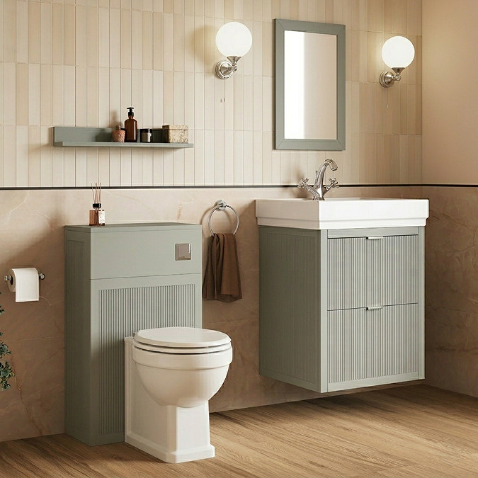 Padstow 610mm Vanity Unit & Toilet Set – Satin Grey, Wall Hung, Chrome Flush & Handles