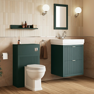 Padstow 610mm Vanity Unit & Toilet Set – Satin Green, Wall Hung, Chrome Flush & Handles