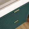 Padstow 610mm Wall Hung Vanity Unit - Satin Green, Slatted 2-Drawer with Brushed Brass Handles & Ceramic Basin