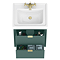 Padstow 610mm Wall Hung Vanity Unit - Satin Green, Slatted 2-Drawer with Brushed Brass Handles & Ceramic Basin