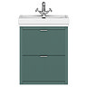 Padstow 610mm Wall Hung Vanity Unit - Satin Green, Slatted 2-Drawer with Chrome Handles & Ceramic Basin