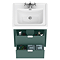 Padstow 610mm Wall Hung Vanity Unit - Satin Green, Slatted 2-Drawer with Chrome Handles & Ceramic Basin