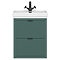 Padstow 610mm Wall Hung Vanity Unit - Satin Green, Slatted 2-Drawer with Matt Black Handles & Ceramic Basin