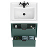 Padstow 610mm Wall Hung Vanity Unit - Satin Green, Slatted 2-Drawer with Matt Black Handles & Ceramic Basin