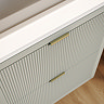 Padstow 610mm Wall Hung Vanity Unit - Satin Grey, Slatted 2-Drawer with Brushed Brass Handles & Ceramic Basin