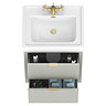 Padstow 610mm Wall Hung Vanity Unit - Satin Grey, Slatted 2-Drawer with Brushed Brass Handles & Ceramic Basin