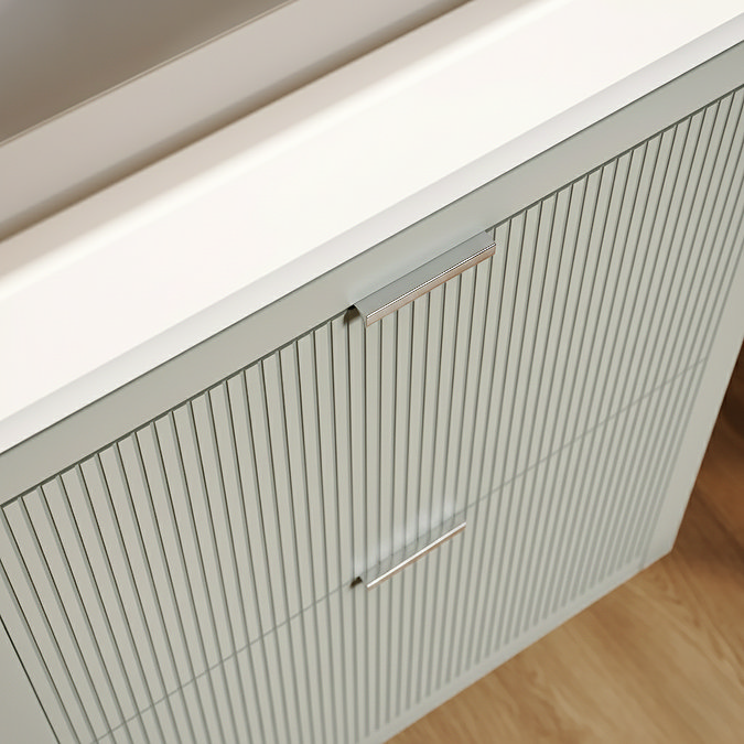 Padstow 610mm Wall Hung Vanity Unit - Satin Grey, Slatted 2-Drawer with Chrome Handles & Ceramic Basin