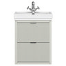 Padstow 610mm Wall Hung Vanity Unit - Satin Grey, Slatted 2-Drawer with Chrome Handles & Ceramic Basin