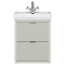 Padstow 610mm Wall Hung Vanity Unit - Satin Grey, Slatted 2-Drawer with Chrome Handles & Ceramic Basin