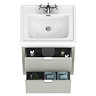 Padstow 610mm Wall Hung Vanity Unit - Satin Grey, Slatted 2-Drawer with Chrome Handles & Ceramic Basin