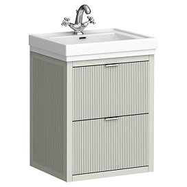 Padstow 610mm Wall Hung Vanity Unit - Satin Grey, Slatted 2-Drawer with Chrome Handles & Ceramic Basin