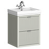 Padstow 610mm Wall Hung Vanity Unit - Satin Grey, Slatted 2-Drawer with Chrome Handles & Ceramic Basin