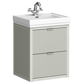 Padstow 610mm Wall Hung Vanity Unit - Satin Grey, Slatted 2-Drawer with Chrome Handles & Ceramic Basin