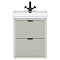 Padstow 610mm Wall Hung Vanity Unit - Satin Grey, Slatted 2-Drawer with Matt Black Handles & Ceramic Basin