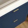 Padstow 610mm Wall Hung Vanity Unit - Satin Indigo Blue, Slatted 2-Drawer with Brushed Brass Handles & Ceramic Basin