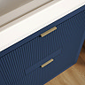 Padstow 610mm Wall Hung Vanity Unit - Satin Indigo Blue, Slatted 2-Drawer with Brushed Brass Handles & Ceramic Basin