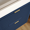 Padstow 610mm Wall Hung Vanity Unit - Satin Indigo Blue, Slatted 2-Drawer with Brushed Brass Handles & Ceramic Basin