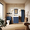 Padstow 610mm Wall Hung Vanity Unit - Satin Indigo Blue, Slatted 2-Drawer with Brushed Brass Handles & Ceramic Basin