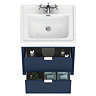 Padstow 610mm Wall Hung Vanity Unit - Satin Indigo Blue, Slatted 2-Drawer with Chrome Handles & Ceramic Basin
