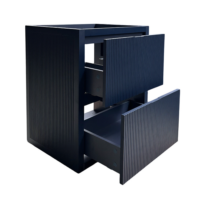 Padstow 610mm Wall Hung Vanity Unit - Satin Indigo Blue, Slatted 2-Drawer with Matt Black Handles & Ceramic Basin