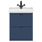 Padstow 610mm Wall Hung Vanity Unit - Satin Indigo Blue, Slatted 2-Drawer with Matt Black Handles & Ceramic Basin