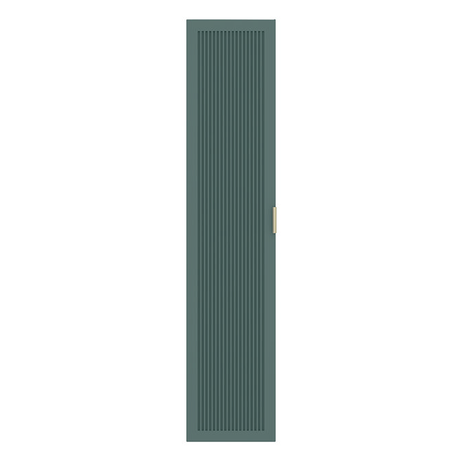 Padstow Wall Hung Tall Storage Unit - Satin Green, Slatted with Brushed Brass Handle