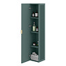 Padstow Wall Hung Tall Storage Unit - Satin Green, Slatted with Brushed Brass Handle