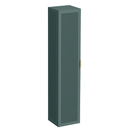 Padstow Wall Hung Tall Storage Unit - Satin Green, Slatted with Brushed Brass Handle
