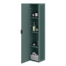 Padstow Wall Hung Tall Storage Unit - Satin Green, Slatted with Matt Black Handle
