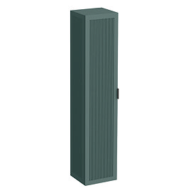 Padstow Wall Hung Tall Storage Unit - Satin Green, Slatted with Matt Black Handle