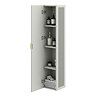 Padstow Wall Hung Tall Storage Unit - Satin Grey, Slatted with Brushed Brass Handle