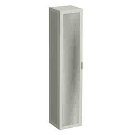 Padstow Wall Hung Tall Storage Unit - Satin Grey, Slatted with Brushed Brass Handle