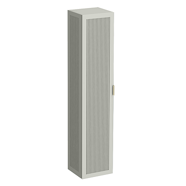 Padstow Wall Hung Tall Storage Unit - Satin Grey, Slatted with Brushed Brass Handle
