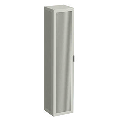 Padstow Wall Hung Tall Storage Unit - Satin Grey, Slatted with Chrome Handle