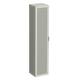 Padstow Wall Hung Tall Storage Unit - Satin Grey, Slatted with Chrome Handle