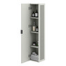 Padstow Wall Hung Tall Storage Unit - Satin Grey, Slatted with Matt Black Handle
