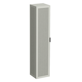 Padstow Wall Hung Tall Storage Unit - Satin Grey, Slatted with Matt Black Handle