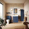 Padstow Wall Hung Tall Storage Unit - Satin Indigo Blue, Slatted with Brushed Brass Handle