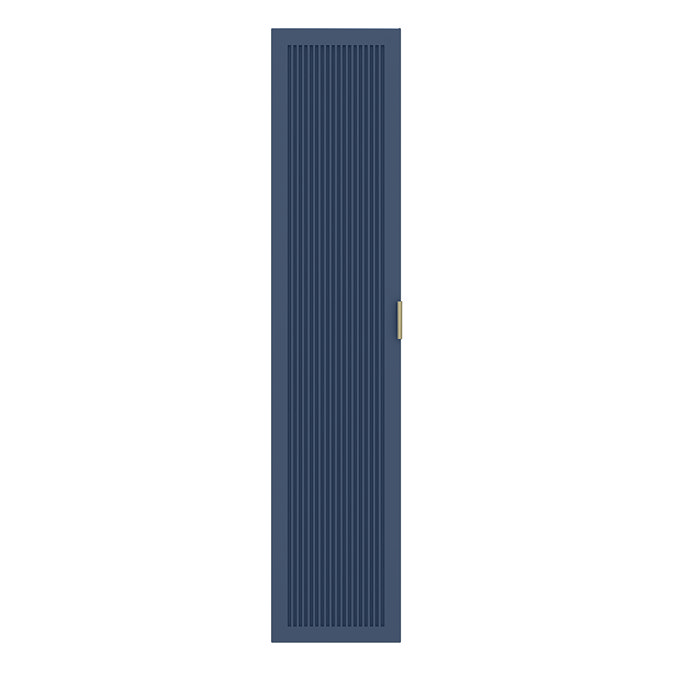 Padstow Wall Hung Tall Storage Unit - Satin Indigo Blue, Slatted with Brushed Brass Handle