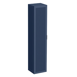 Padstow Wall Hung Tall Storage Unit - Satin Indigo Blue, Slatted with Chrome Handle