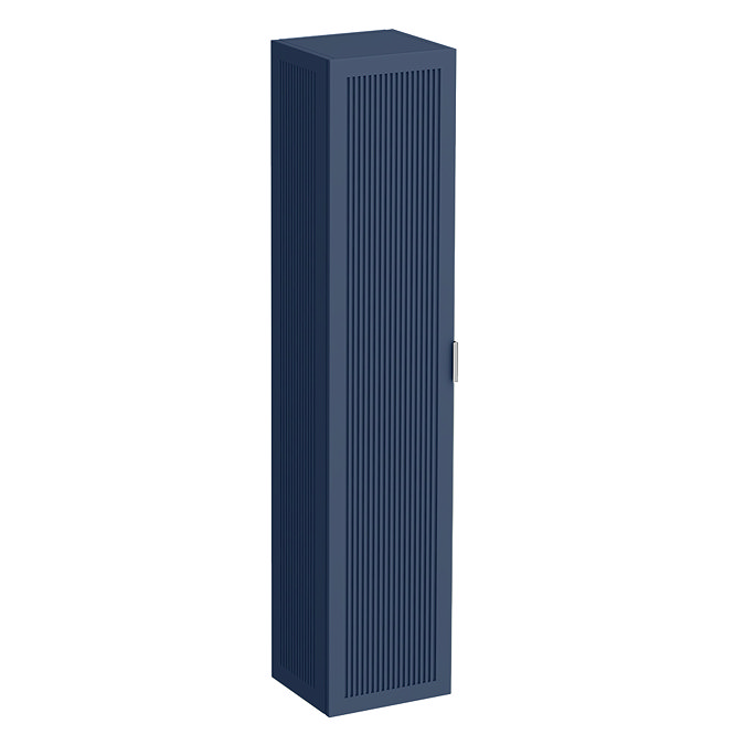 Padstow Wall Hung Tall Storage Unit - Satin Indigo Blue, Slatted with Chrome Handle