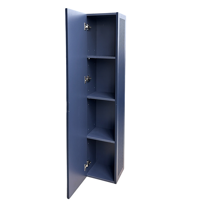 Padstow Wall Hung Tall Storage Unit - Satin Indigo Blue, Slatted with Matt Black Handle